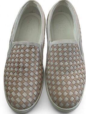 Woven Slip-On Flats in Beige and Cream